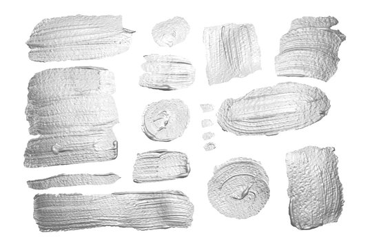 Set di pennellate colore argento texture metallo 