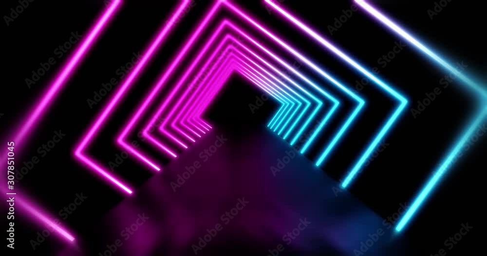 Poster neon lines abstract tunnel or glowing path a matrix of light. colourful beams of light in a pattern 