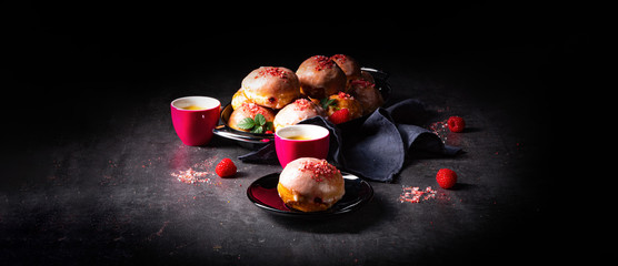 Delicious Berlin donuts filled with raspberry jam