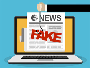 Fake news or fact scanning with magnifying glass vector illustration 