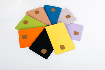 multicolored credit card templates isolated on white