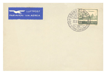 Luftpost airmail Brief letter vintage retro Schweiz Helvetia Grindelwald Briefmarke stamps gestempelt used beige Flugzeug Möwe Vogel 1946
