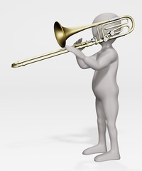 Fototapeta na wymiar 3D Render of Cartoon Character with Bass Trombone