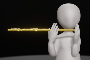 3D Render of Cartoon Character with Flute