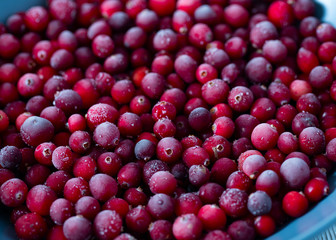 Frozen cranberries background, healthy berries