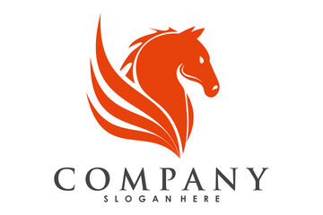 Horse Logo Design Vector, Luxurious Abstract Horse Wing Logo Template