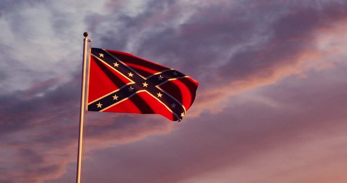 Confederate flag waving in the sky shows American Civil War. Historical US emblem is banner of confederacy - 4k