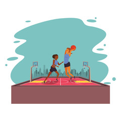 young women athletes playing basketball with balloon