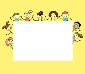 Fototapeta premium Happy kids and bkmagi leaf. Cartoon. Illustration.