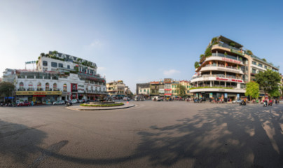 Panorama Dong Kinh Nghia Thuc Square in the Old Quarter of Hanoi, Vietnam. Street with copyspace...