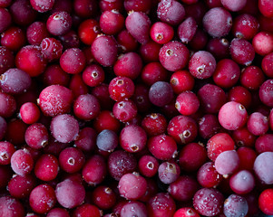 Frozen cranberries background, healthy berries