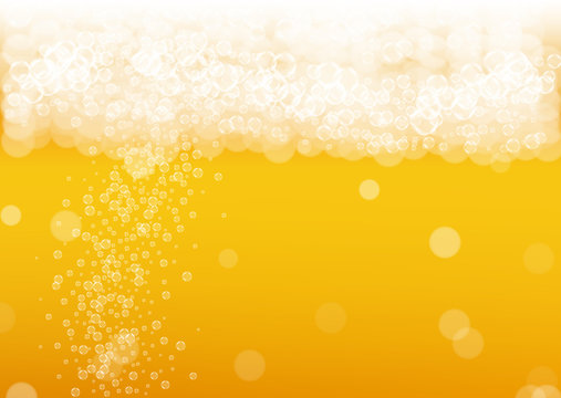 Oktoberfest background. Beer foam. Craft lager splash. pab menu concept. Pale pint of ale with realistic white bubbles. Cool liquid drink for Golden cup with oktoberfest.