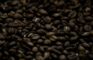 Soft image of roasted brown coffee beans.