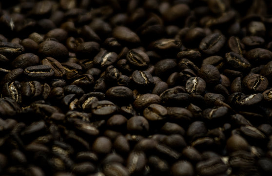 Soft image of roasted brown coffee beans.