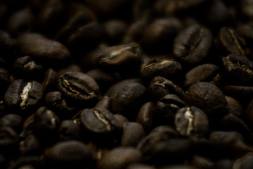 Soft image of roasted brown coffee beans.