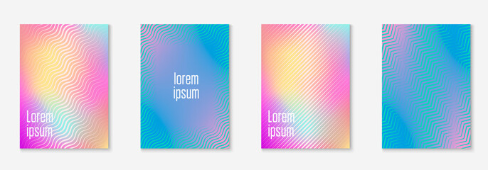 Set brochure. Holographic. Halftone booklet, annual report, patent, invitation mockup. Set brochure as minimalist trendy cover. Line geometric element.