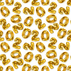 Watercolor illustration of gold shiny 2020 balloon pattern for New year card invitation