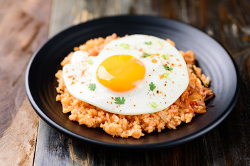 Kimchi fried rice with fried egg on top, Korean food