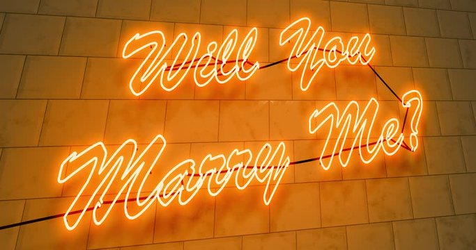 Will you marry me neon sign as proposal for engagement to girlfriend. Proposing marriage and wedding for lovers - 4k