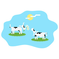 Cows in love. Colored minimalistic scene