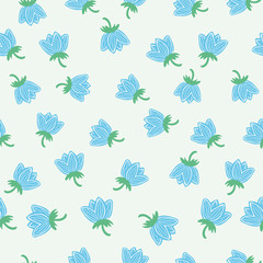 A seamless vector pattern with simple blue flowers on light cream colored background. Romantic vintage surface print design.