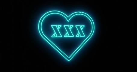 Neon xxx sign as illuminated advertising for striptease club or massage. Erotic sexy message and fluorescent signage for love - 4k