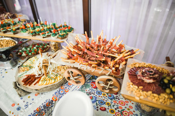 Buffet with a variety of delicious sweets, food ideas, celebration