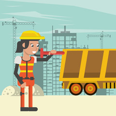 woman builder working under construction scene