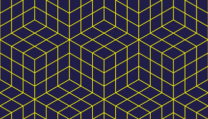 Geometric cubes abstract seamless pattern, 3d vector background. Technology style engineering line drawing endless illustration.