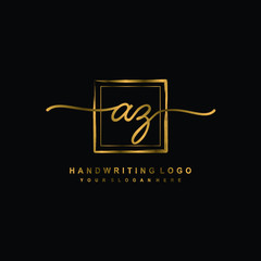 Initial AZ handwriting logo design, with brush box lines gold color. handwritten logo for fashion, team, wedding, luxury logo.