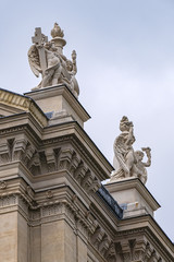 Architectural fragments of St. Augustine Church (Eglise Saint-Augustin de Paris, 1868) - Catholic Church located at boulevard Malesherbes in Paris 8th arrondissement. Paris, France, Europe.