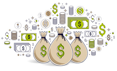 Money bag and dollar icon set vector design, savings or investments concept.