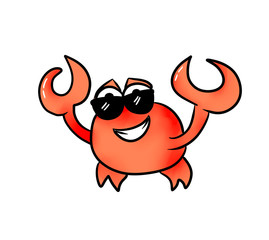Funny crab in sunglasses. Cartoon character for print. games and others