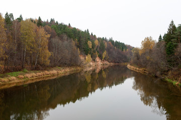 autumn city. autumn forest, sky, clouds, forest