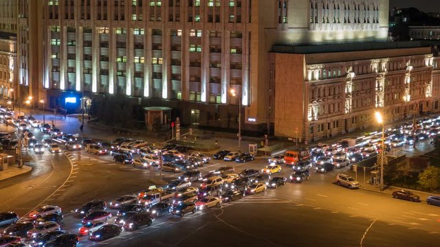Moscow road traffic in downtown timelapse