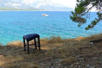 beautiful rustic sea view from an old stool