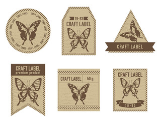 Craft labels vintage design with illustration of graphium weiskei, chorinea octauius