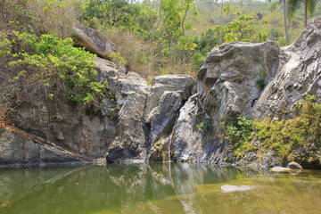 Rivers with low water discharge due to the dry season, showing beautiful rock texture.