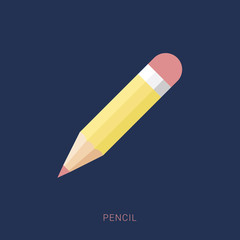 Pencil icon in flat design. Vector illustration. Pencil on blue background. Minimal flat icon