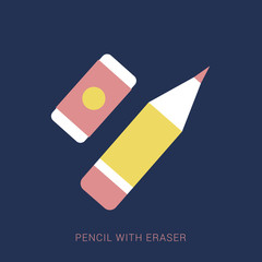 Pencil with eraser icon flat style. Minimal flat icon