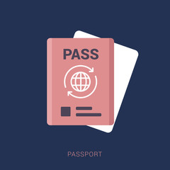 Passport with tickets. Air travel concept. Flat Design citizenship ID for traveler isolated. Minimal flat icon