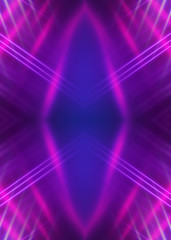 Dark abstract background with neon lines, glow. Bright neon glow