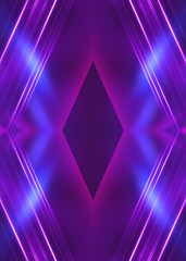 Dark abstract background with neon lines, glow. Bright neon glow