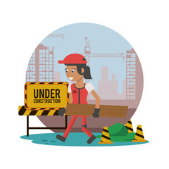 woman builder working under construction scene