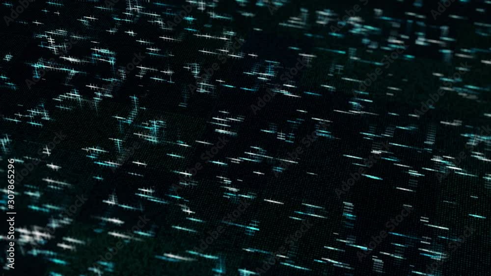Poster 3d animation showing multi core processing and data points on black background, seamless loop. anima