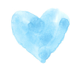 Watercolor painted blue heart, hand draw element for your design.