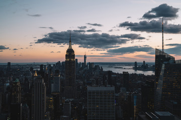 Fototapeta na wymiar Skyline of New York city district in sunset