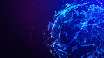Global network connection. Concept background with planet Earth. Internet and technology. Blue background. 3d illustration.