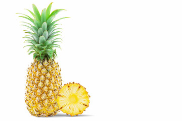 Fresh pineapple fruit whole and slice isolated on white background