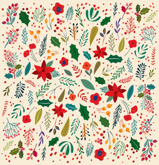 Beautiful Christmas floral vector pattern	